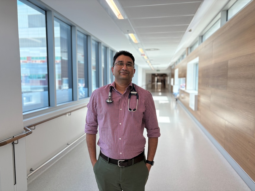 A Sri Lanka doctors stands in the hospital hallway